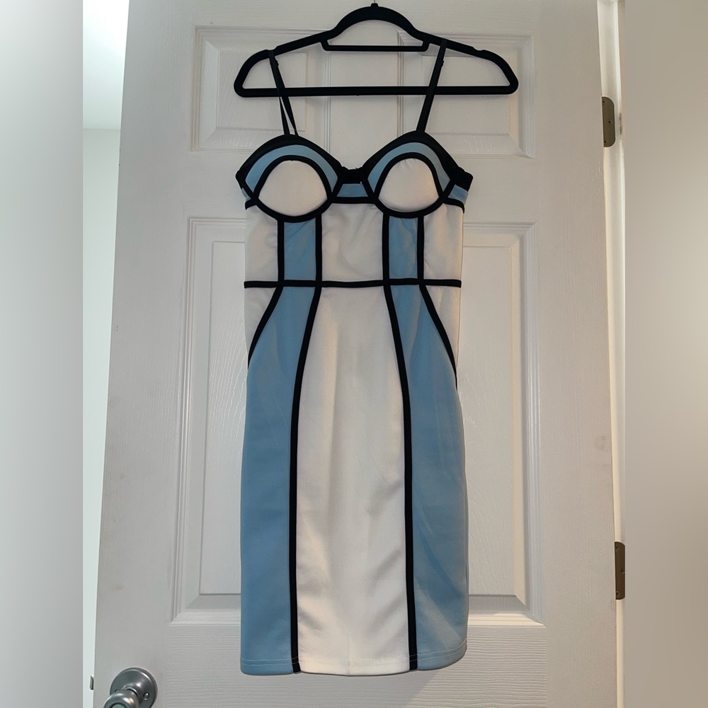 Blue white and black midi tight  dress